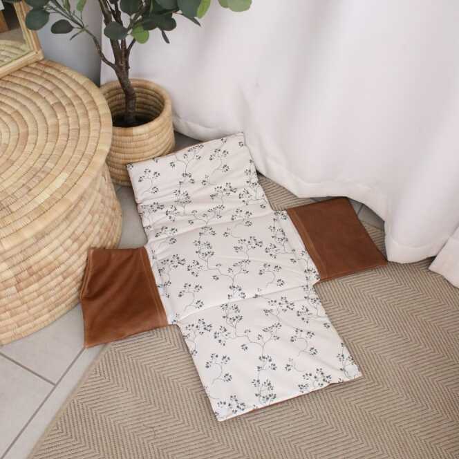 Portable Leather Nappy Changing Station - Soft Beige Branches and Leaves